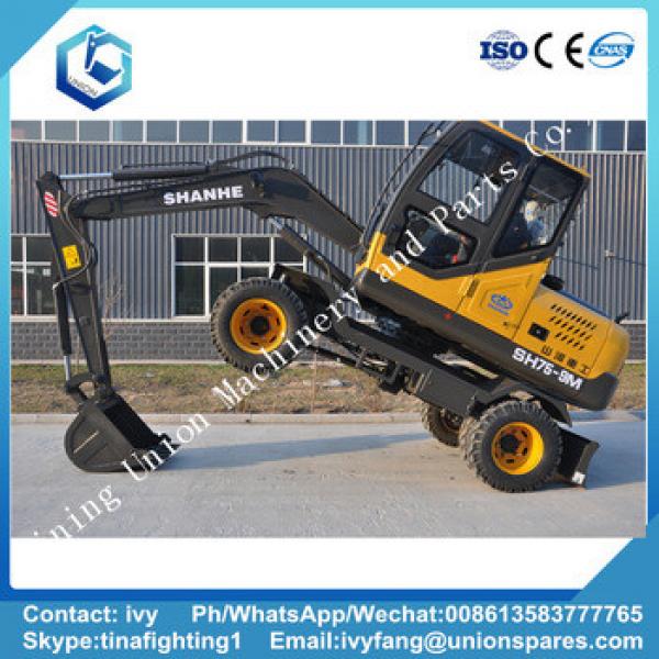 Chinese Cheap 7.5T mini Wheel Excavator for Sale SH75-9M #1 image